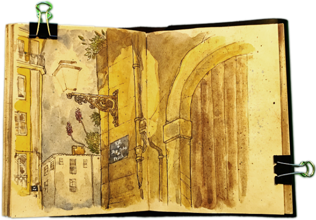 Watercolor in Alfama, Lisbon, a Reunion at a Tasca