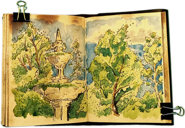 Coimbra Botanical Garden in a Late Afternoon Watercolor