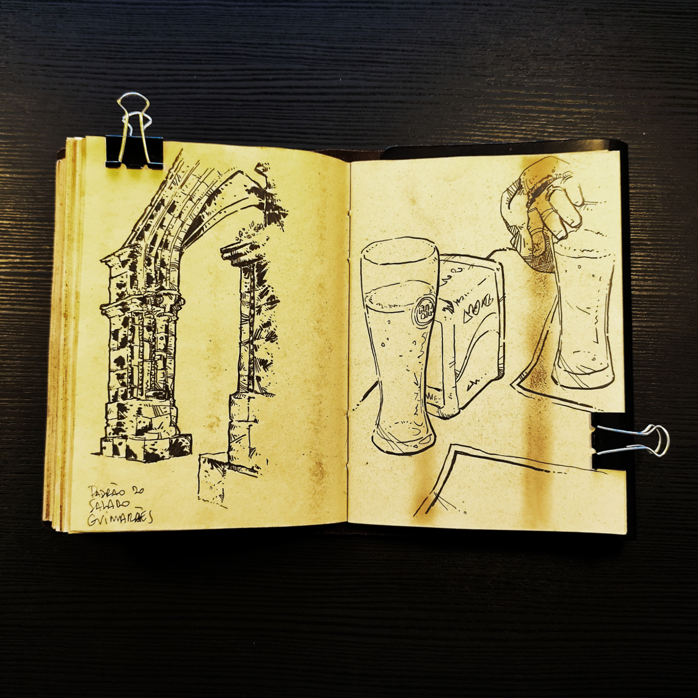 brush pen drawing of the Padrão do Salado, in Guimarães