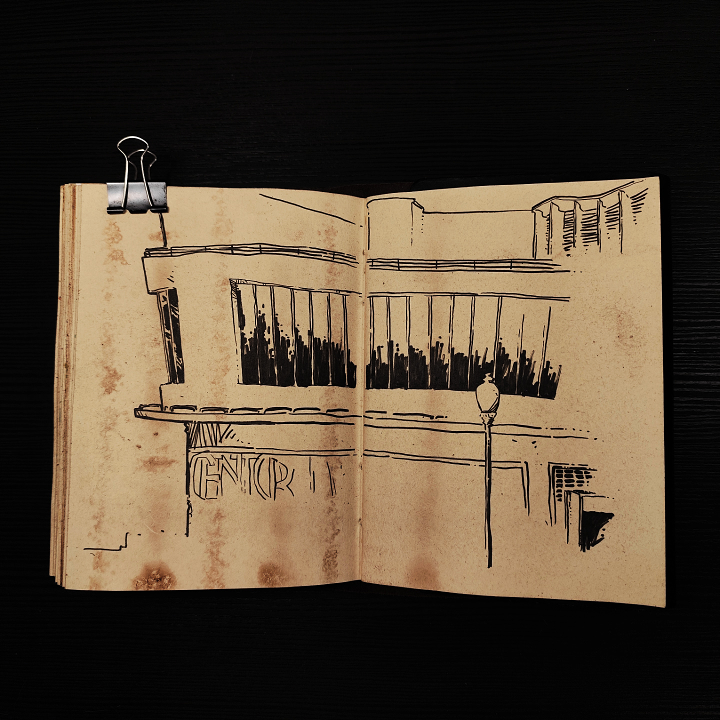 ink drawing of Cine Batalha, at Praça da Batalha, Porto