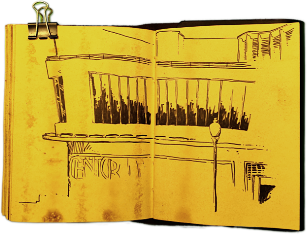 Cine Batalha Porto a Drawing in Black Ink