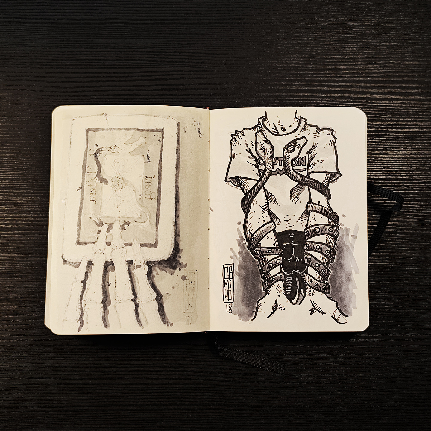 ink illustration of a figure bound by snake-shaped ropes, for Our Own Poison