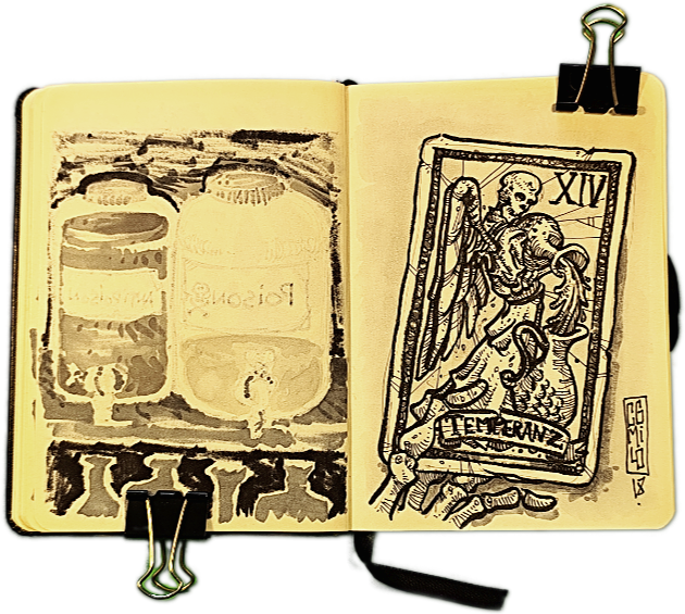 Temperanz in a Collection of Tarot Sketches