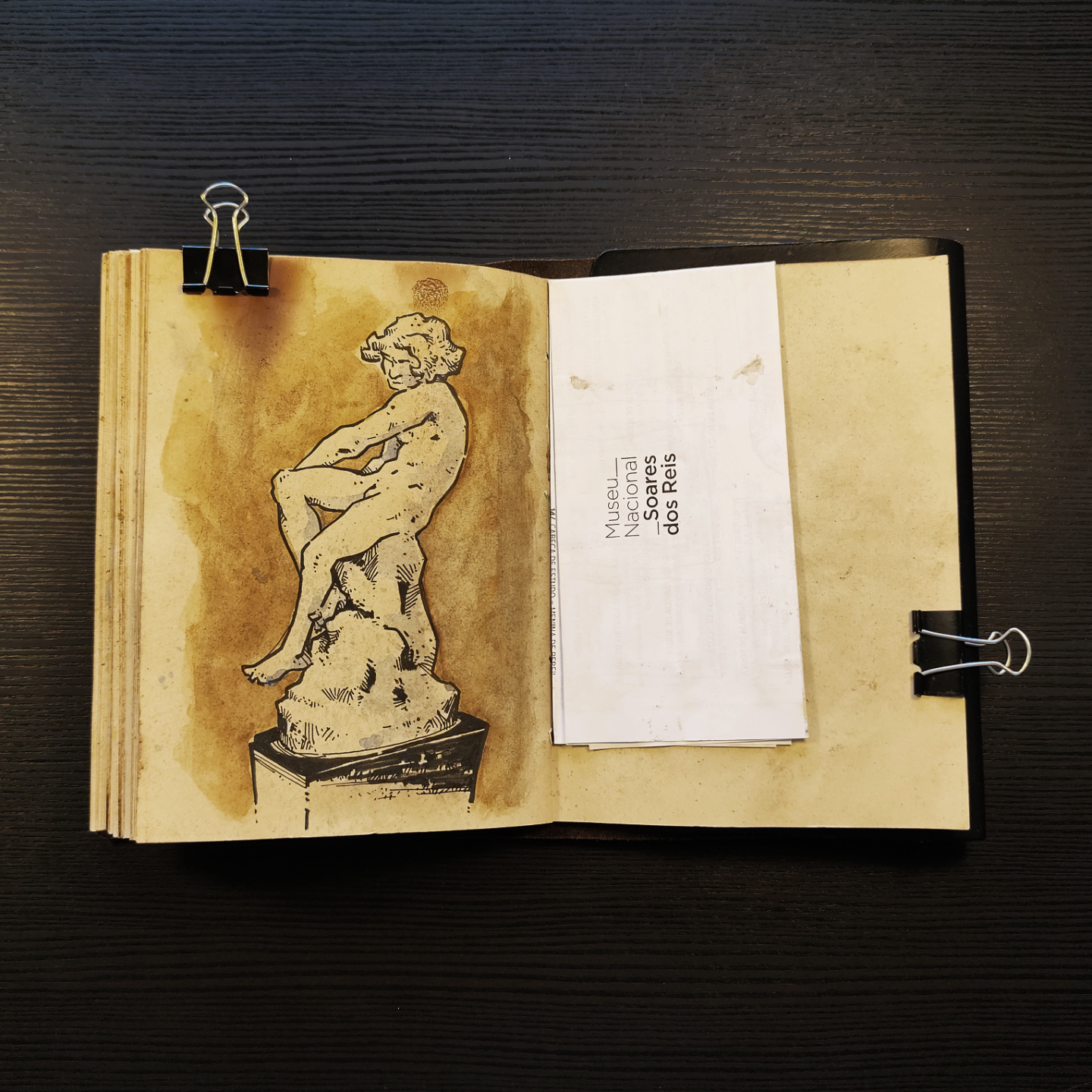 watercolor of O Desterrado, sculpture by Soares dos Reis, at Museu Nacional Soares dos Reis