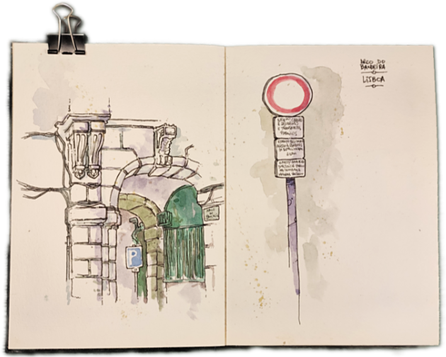 Arco da Bandeira, Lisbon, a Watercolor in the Baixa