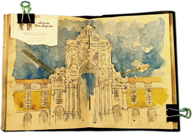 Praça do Comércio in a Last Watercolor of Lisbon