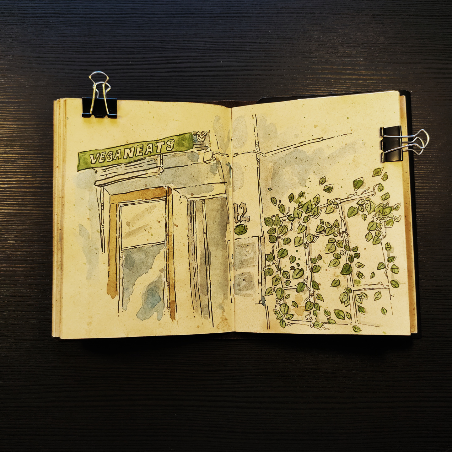 drawing of the facade of VeganEats café, in Lisbon