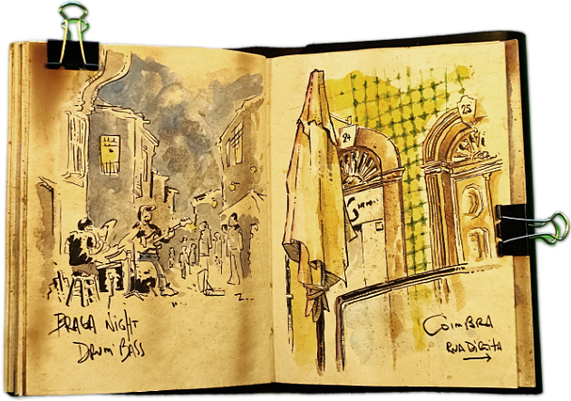 Braga and Coimbra in Two Pages of One Sketchbook