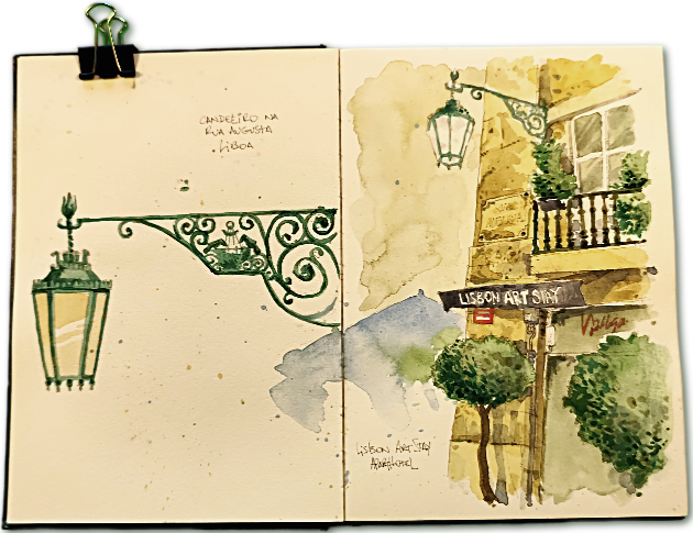 Rua Augusta in Lisbon, a Watercolor and Cold Beer