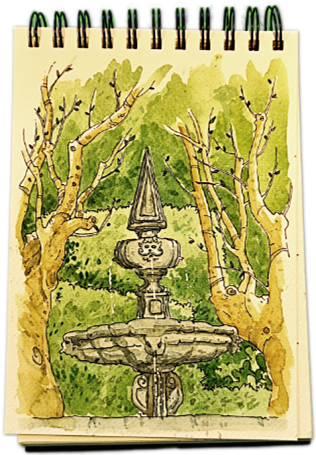 Watercolor of the Palácio de Cristal Fountain