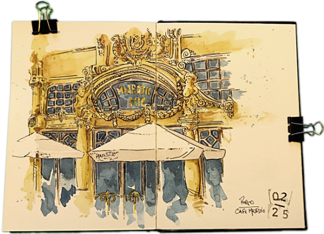 Café Majestic Porto in the Last Drawing of a Sketchbook