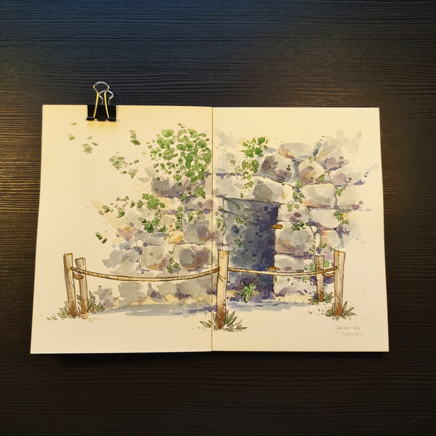 watercolor of a rain drain at Parque das Virtudes, Porto