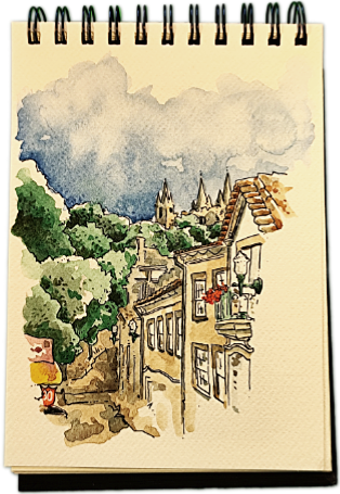 Watercolor at Praça da República in Santa Maria da Feira